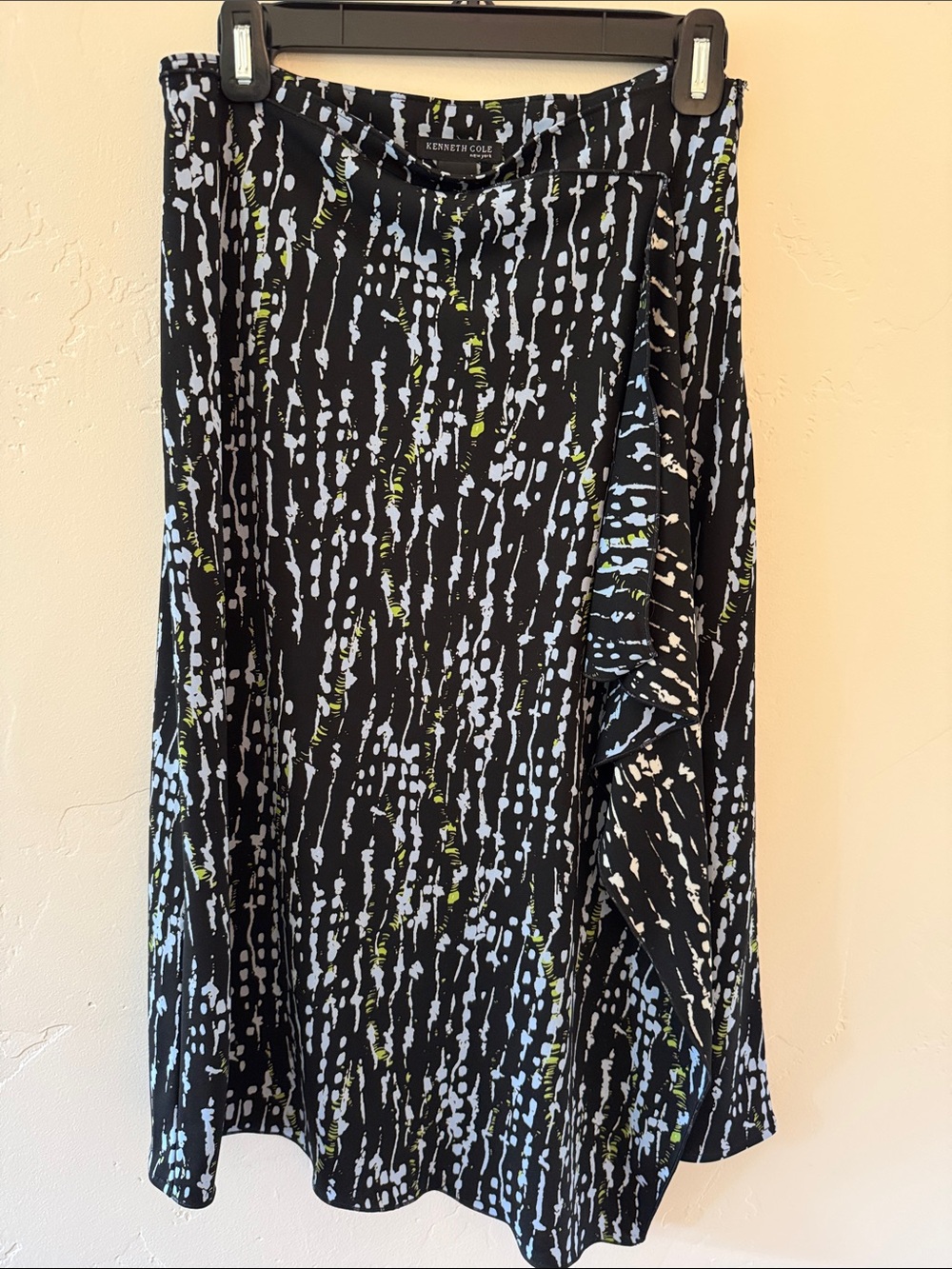 Kenneth Cole Black A-Line Skirt with Blue and Green Print